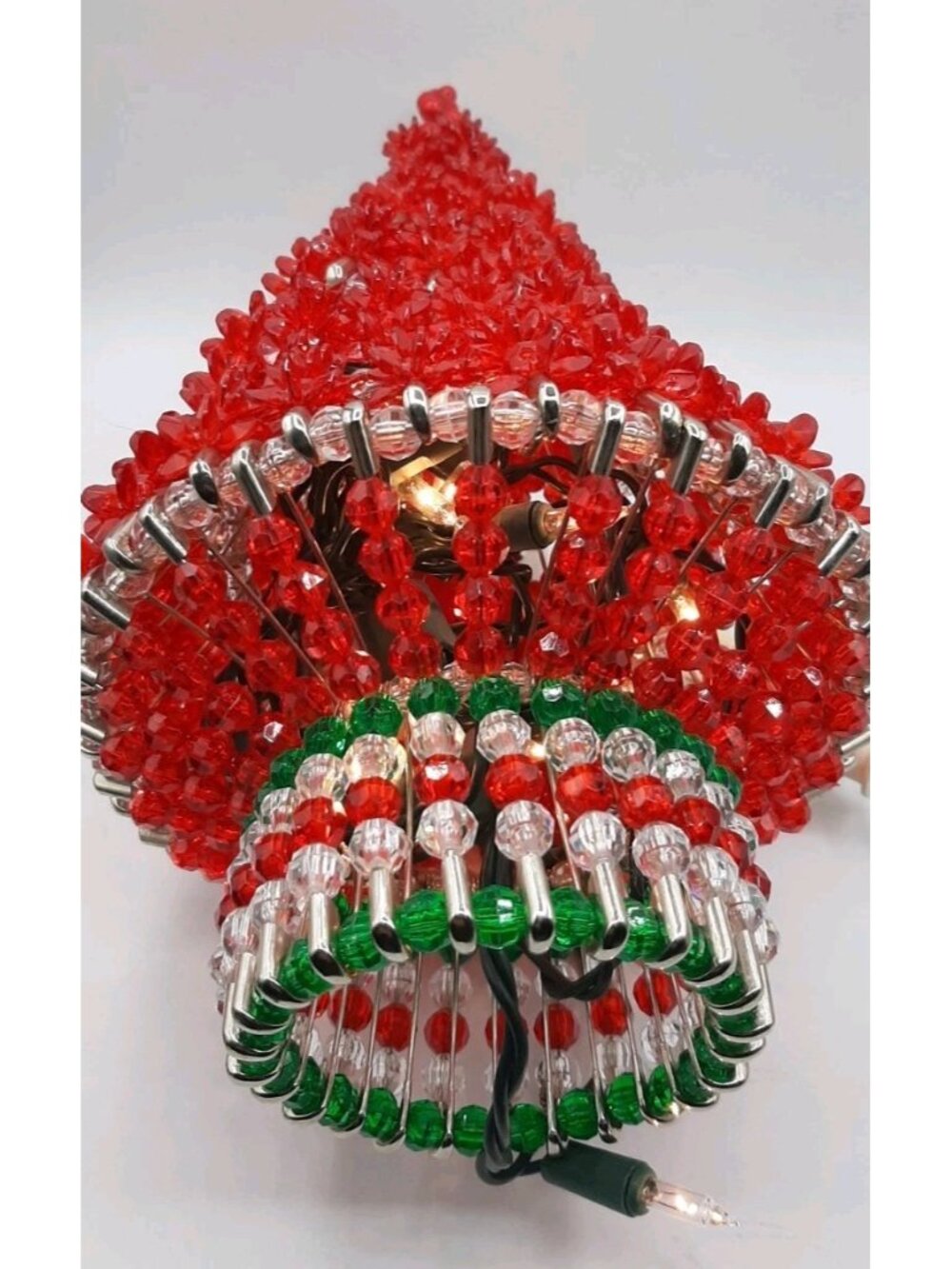 Vintage Red Safety Pin Christmas Tree Beaded Handmade 13” Tall Lighted - Picture 9 of 9